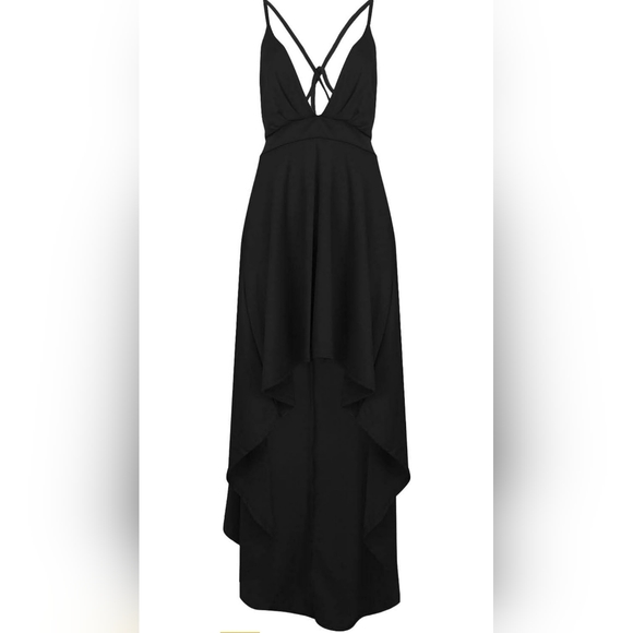 Women's Fashion black V-Neck Large Swing Sexy Sleeveless Backless Dress - Picture 2 of 9